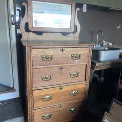 Vintage 100 Year Old Solid Oak Dresser