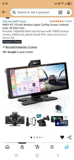 10-Inch Wireless Apple CarPlay Screen, Android Auto, 4K Dash Cam
