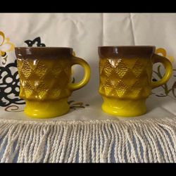 2 Vintage Fire King by Anchor Hocking Yellow 2 Ombre Kimberly Diamond C Handled Tiki Mug