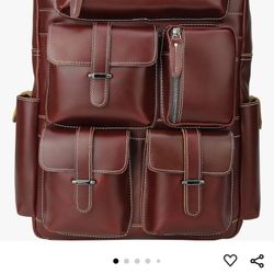 Polare Cowhide Leather Multiple Laptop Backpack Day Pack Travel Bag Stachel with 1 Year Warranty