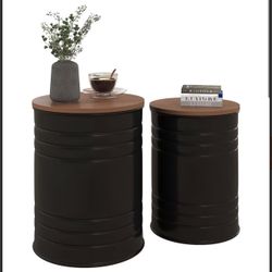 Nesting Coffee Tables Set of 2 with Lids, Hidden Space, Black