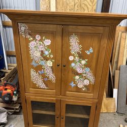 Floral Painted Wooden Entertainment Center