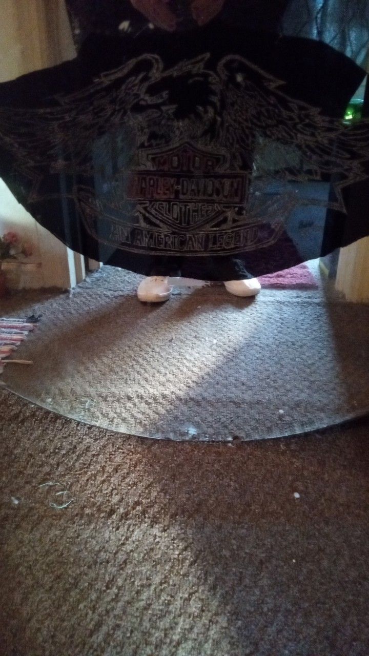 Oval Mirror Good Condition With Harley Davidson Engraved In The Middle Handmade $15.00