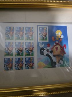 USPS 32¢ Tweety & Sylvester Stamp Sheet Framed