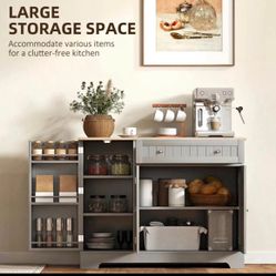 Homcom Modern Sideboard Cabinet, 41" Kitchen Buffet Cabinet with Drawer, Gray