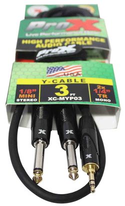 Prox XC-MYP03 Unbalanced 3.5mm Mini-TRS to Dual TS-M High Performance Audio Y Cable - 3 Feet