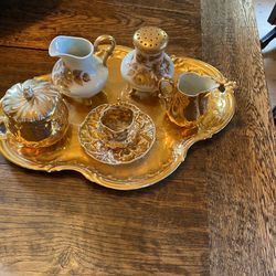 Vintage Gold Accented Individual Tea Set