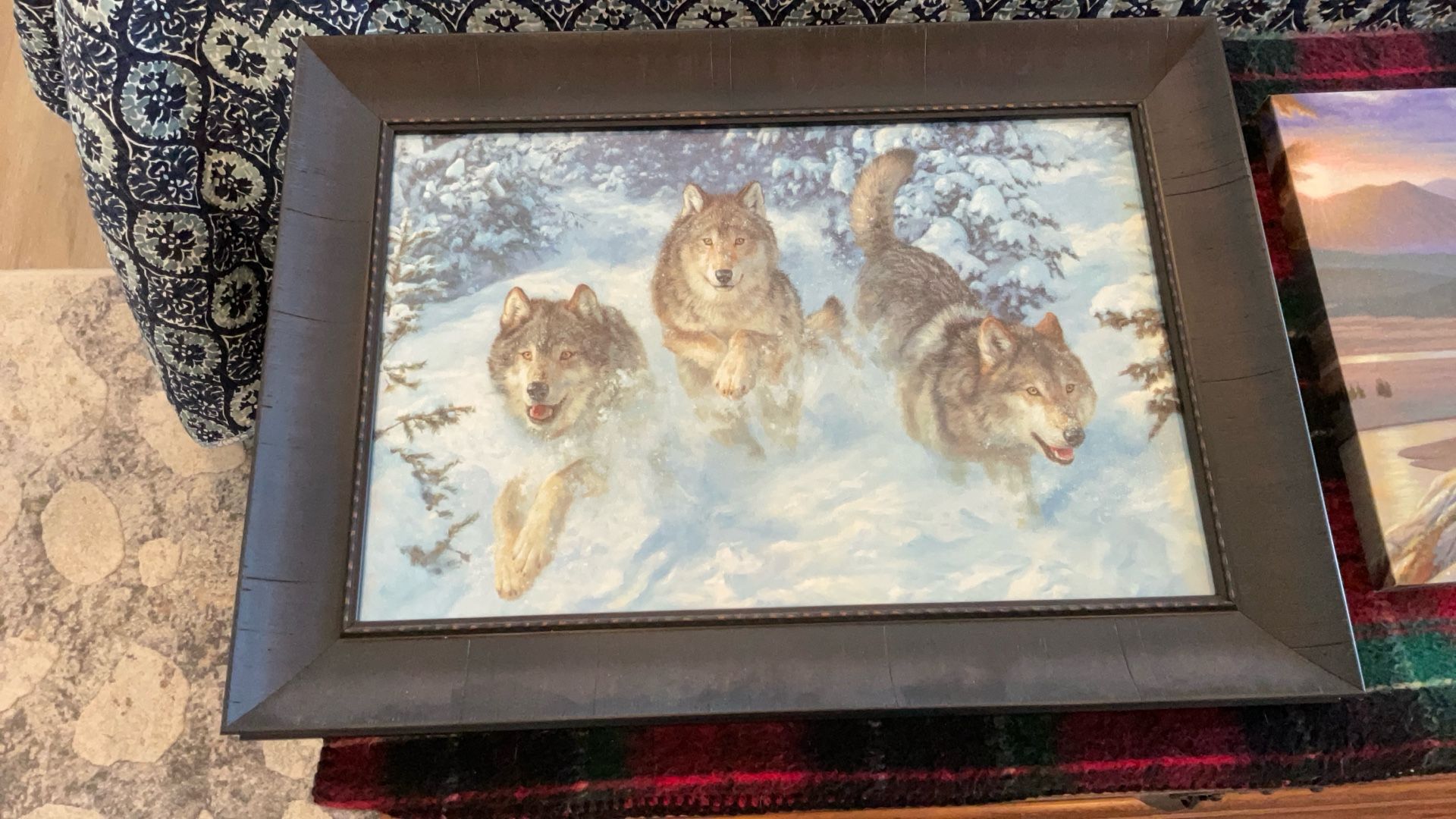 Three Wolves In The Snow Framed Canvas Art, Picture