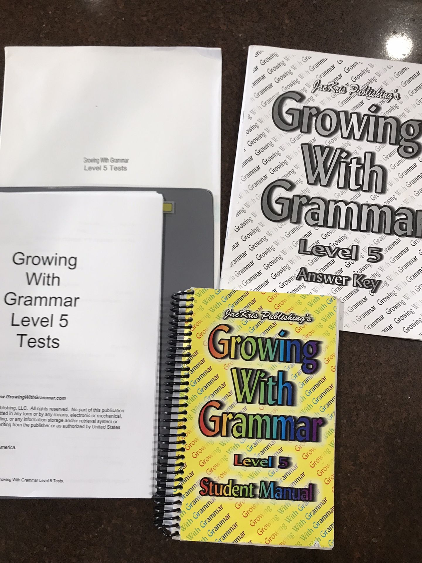 Growing With Grammar Level 5 Textbook , Workbook Answer Key, Tests, Tests Answer Key