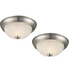 NEW 2 Pack of Design House Ceiling Light, Flush Mount, Dimmable, Uses (2) 60W Bulbs, Satin Nickel, 11.25 in D x 4.75 in H, 2-Pack Includes Two Ceiling