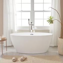 Calais 55 in. L x 32 in. W Acrylic Flatbottom Freestanding Bathtub with Center Drain in White