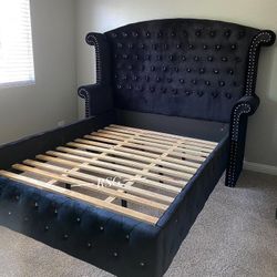 Black Color Velvet Upholstery Bedroom Furniture Set 🌟 Bed Frame, Dresser, Mirror, Nightstand Fast Delivery 