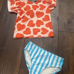 Girls 2 Piece Bathing Suit Hearts And Stripes Size 7 Harper Canyon #22