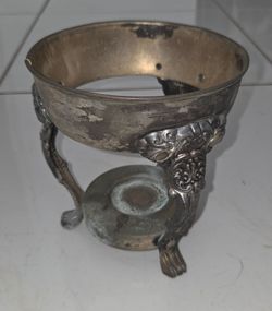 Vintage Silver Plated Chafing Dish / Candle Warmer Stand, 6.5" diameter, 5.5" height. Ornate 3 claw feet legs, silver plated metal, vintage patina, no