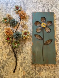 Distressed Metal/Wood Floral Decor Lot