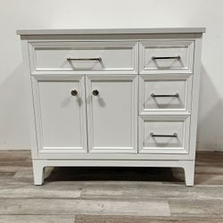 37” Solid Wood Bathroom Vanity Cabinet with Stone Countertop(Open Box)