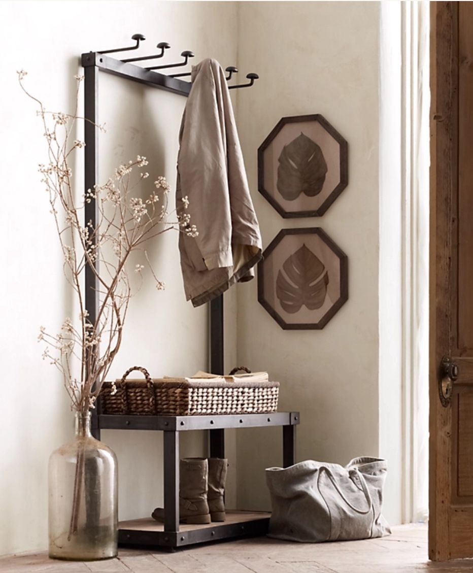 RH Restoration Hardware Coat Rack Bench 3' - Iron / Wood Shelving Hanger