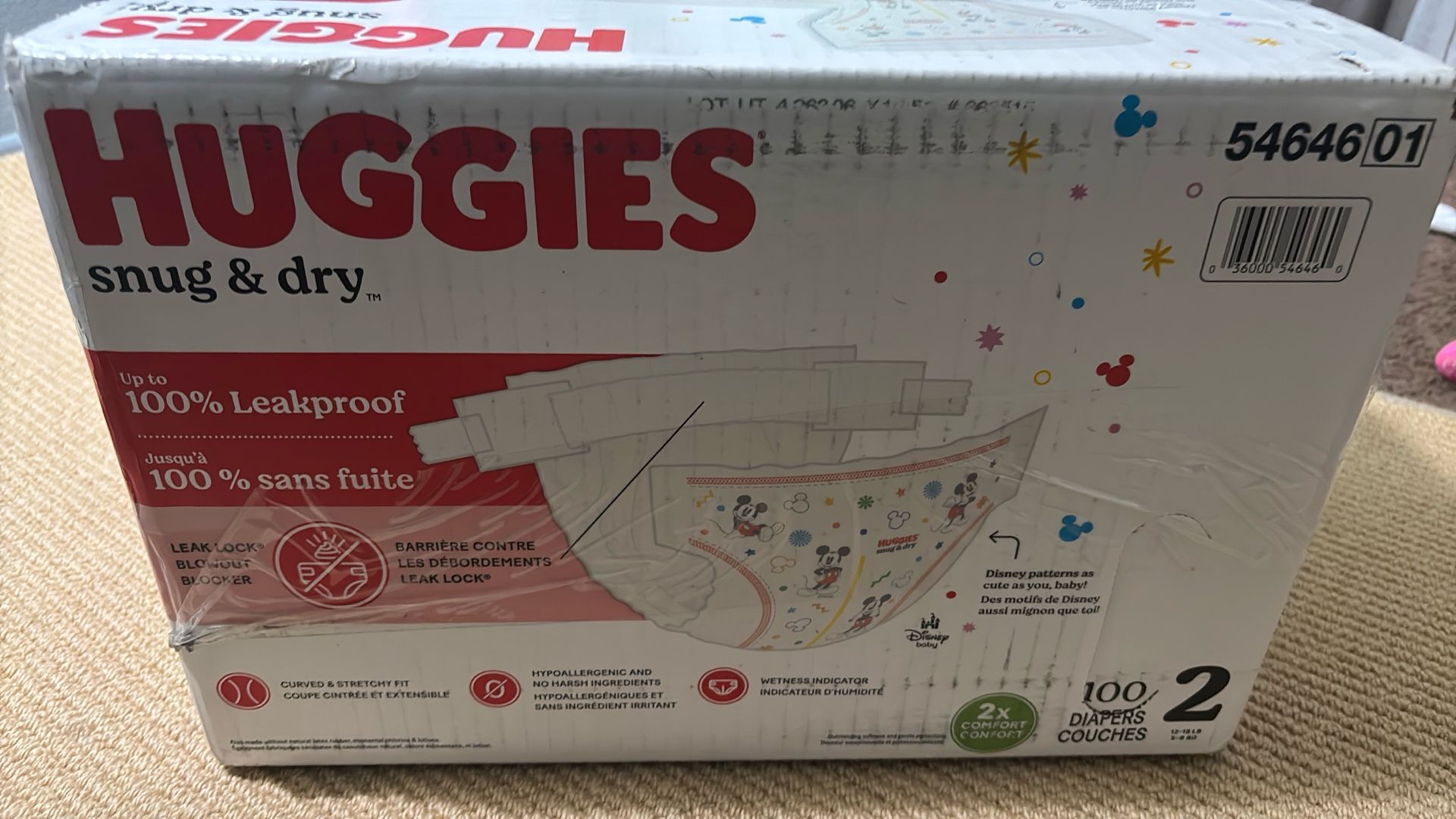 100 diapers size 2 12 to 18 pound Huggies Snuggie dry