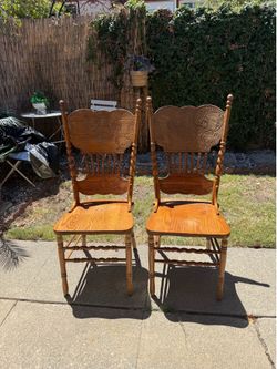 Vintage H.W. Hull & Sons solid oak chairs set of 2