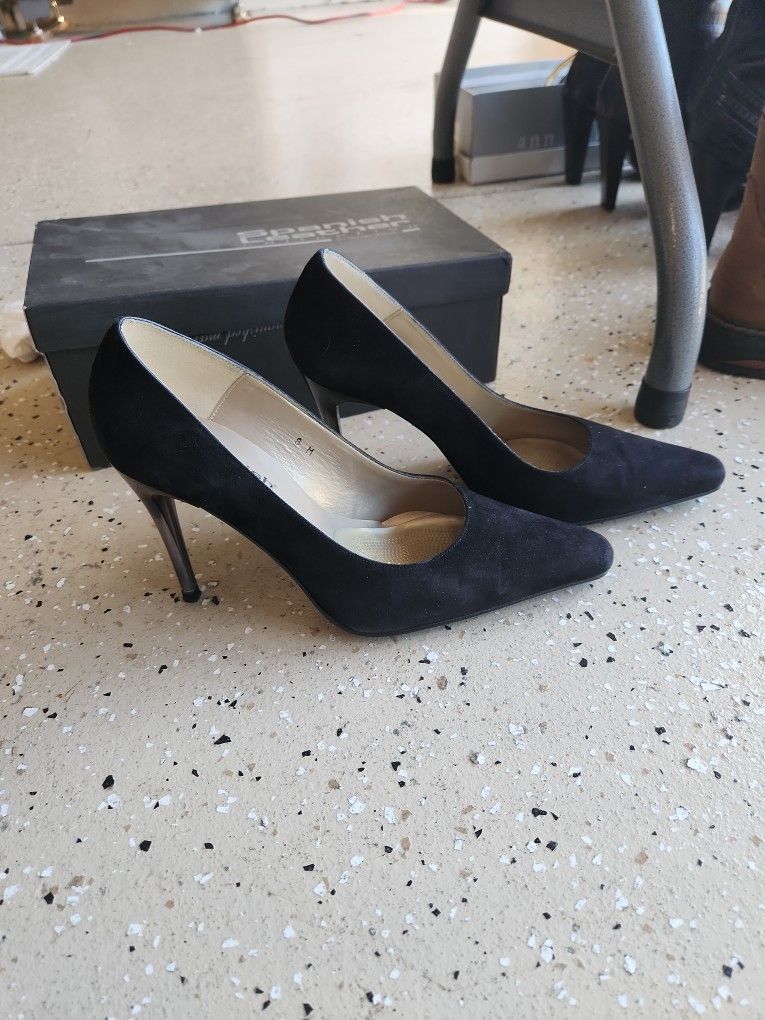 Spanish Leather Black Suede Heels