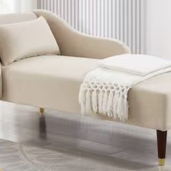 Modern Beige Velvet Upholstery Chaise Lounge Chair