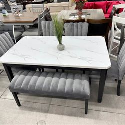 6 Pc Faux Marble Dining Table Set