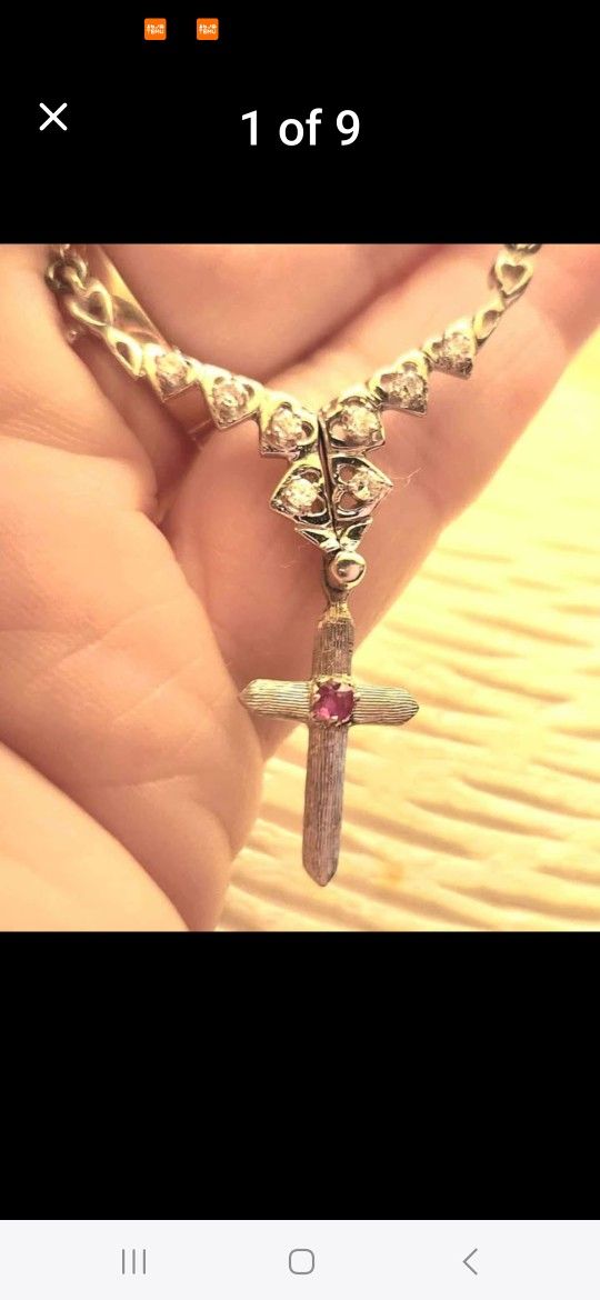 Antique white gold necklace with diamonds and a ruby From when the Christians were persecuted.