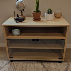 TV Stand, Light Wood, Sliding Glass Doors, Good Condition