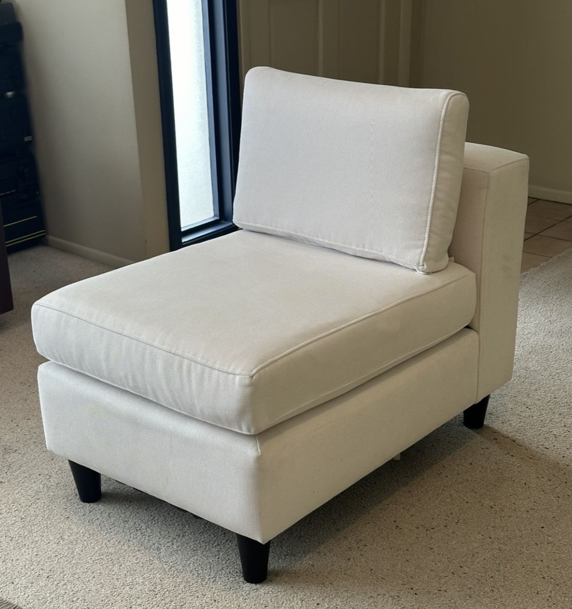 Like New Custom Made Cream Modern Armless Club Chair Performance Fabric Removable Covers Stylus Soleil