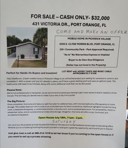 For Sale - Investors - Hand on  Buyers Land Leased Mobile Home  - Port Orange