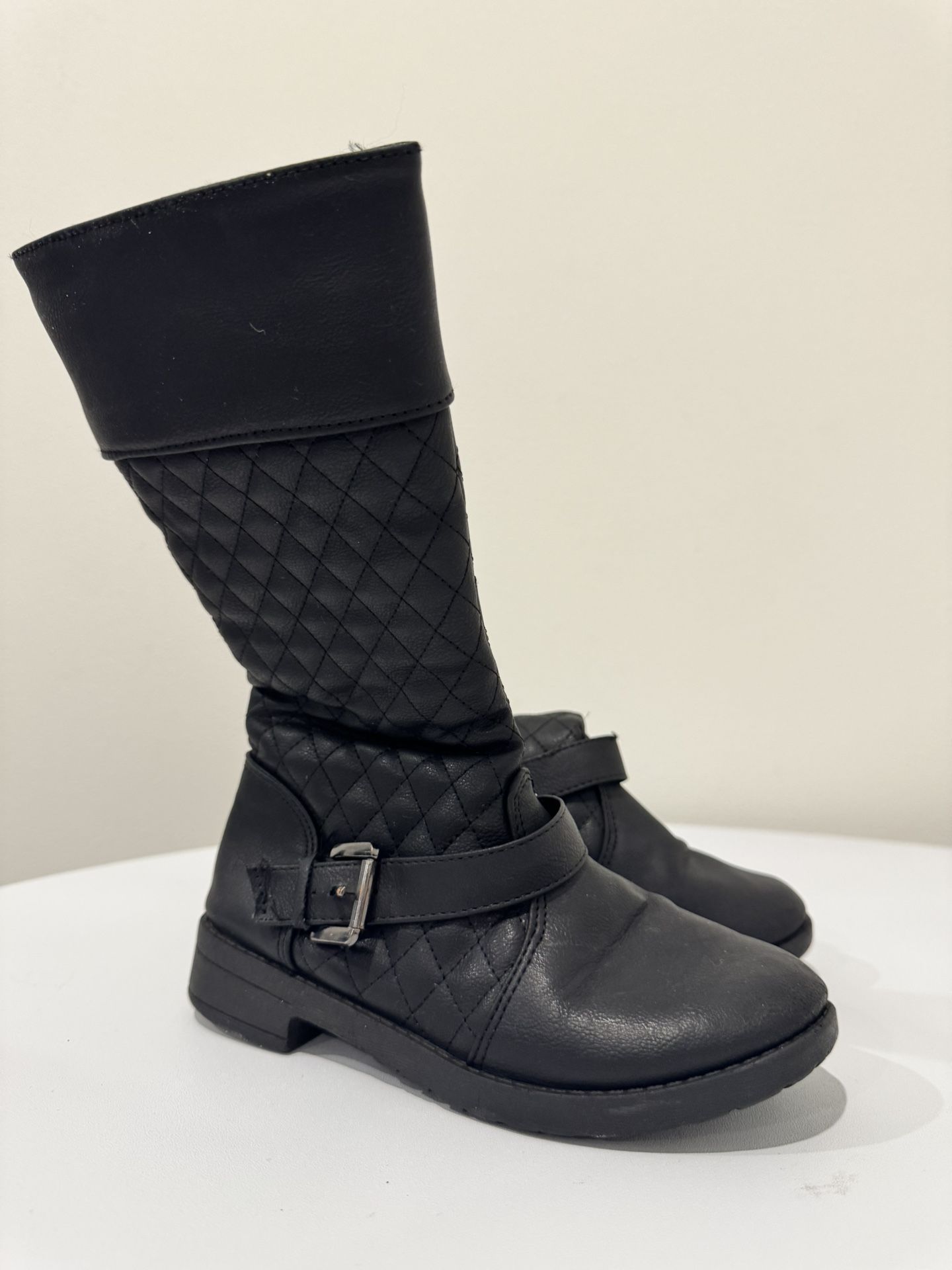 Girl Black Chunky Platform Knee-High Boots Size 12