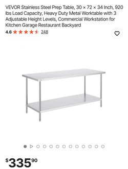 Stainless Steel Prep Table, 30 x 72 x 34 Inch