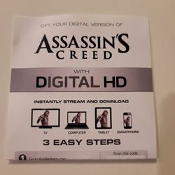 $4 HD DIGITAL MOVIE CODE. ASSASSIN'S CREED. $4 OR TRADE FOR A MOVIE TITLE I DO NOT ALREADY OWN.