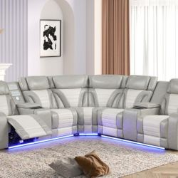  Atlas - Gray & Ice 3PCS Power Recliner Sectional 💎