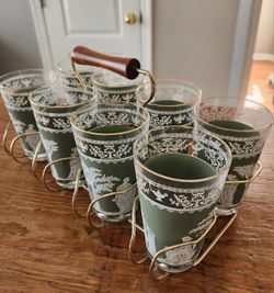 Vintage Glass Set With Carrier 12 Oz