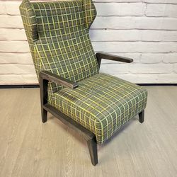 Modern Green Plaid Wingback Chair Queen Anne