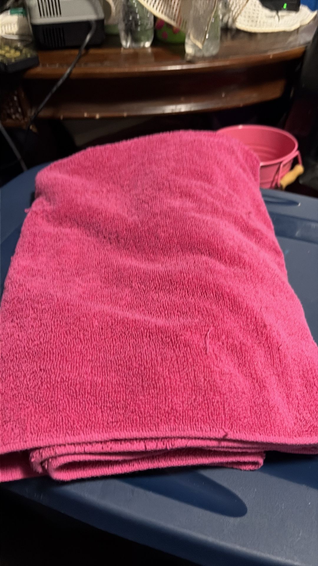 One large bath towel hot pink for 2.00