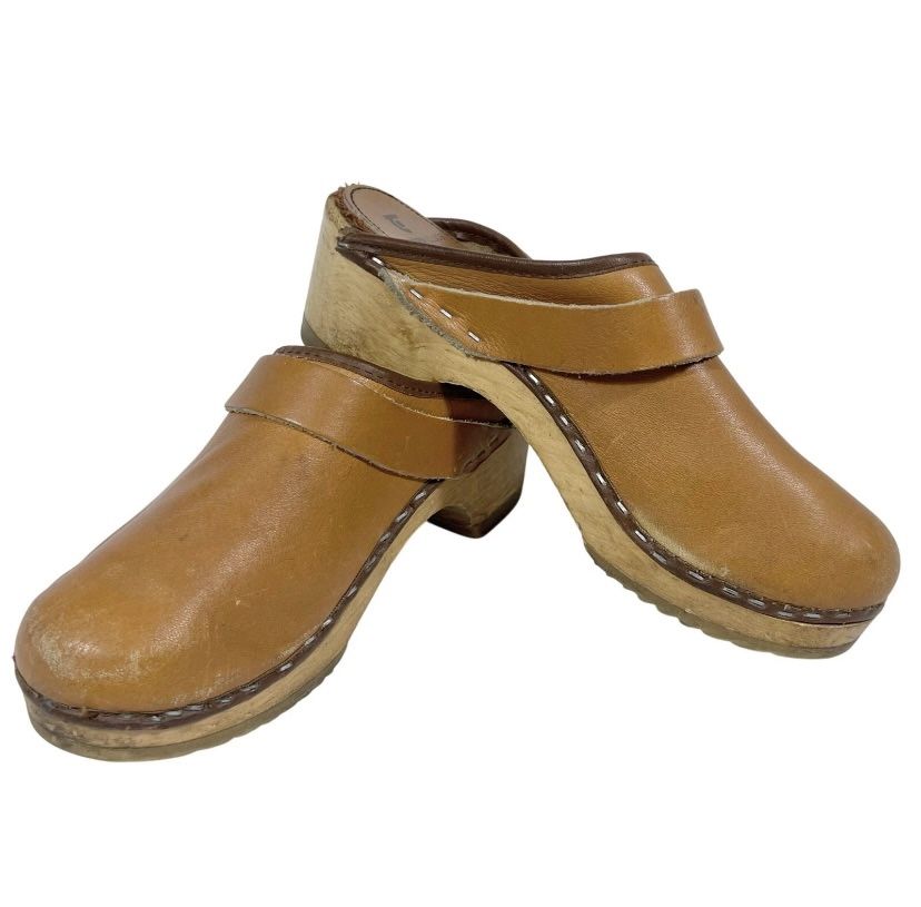 Vintage Tretorn ABBA Wooden Slippers Clogs Women 5 (35) Tan Leather Sweden 1970