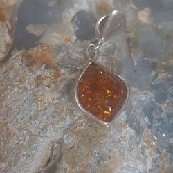 Amber Pendant Artisanal Made No Chain Sterling Silver