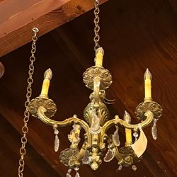 Beautiful Antique Brass And Crystal Chandelier 