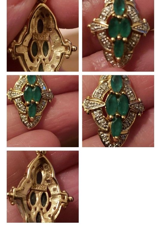 14kt gold REAL emeralds and diamonds pendant
Excellent condition