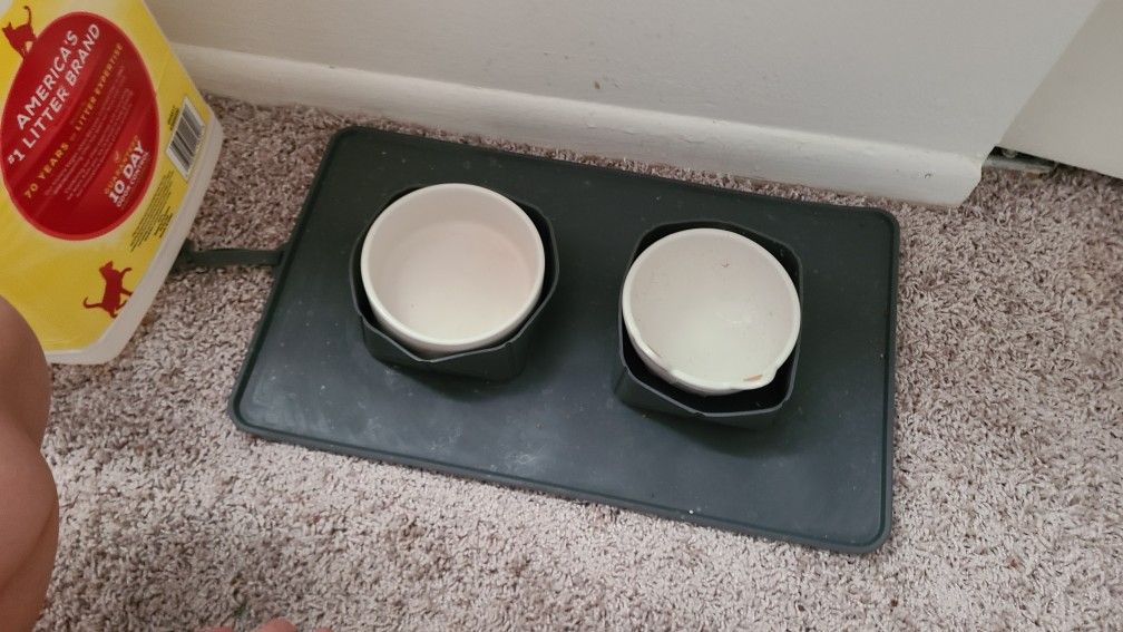 Pet Food/Water Bowls And Mat