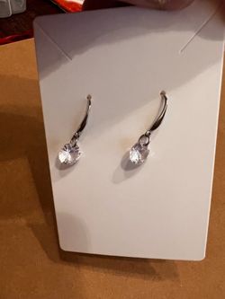 Silver Drop Earrings with Crystal Stone