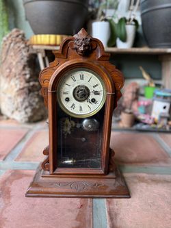 Antique Victorian Mantel Clock with Lion Finial