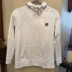 FILA Teens White Spell Out Hoodie Sweatshirt Size Medium-Unisex