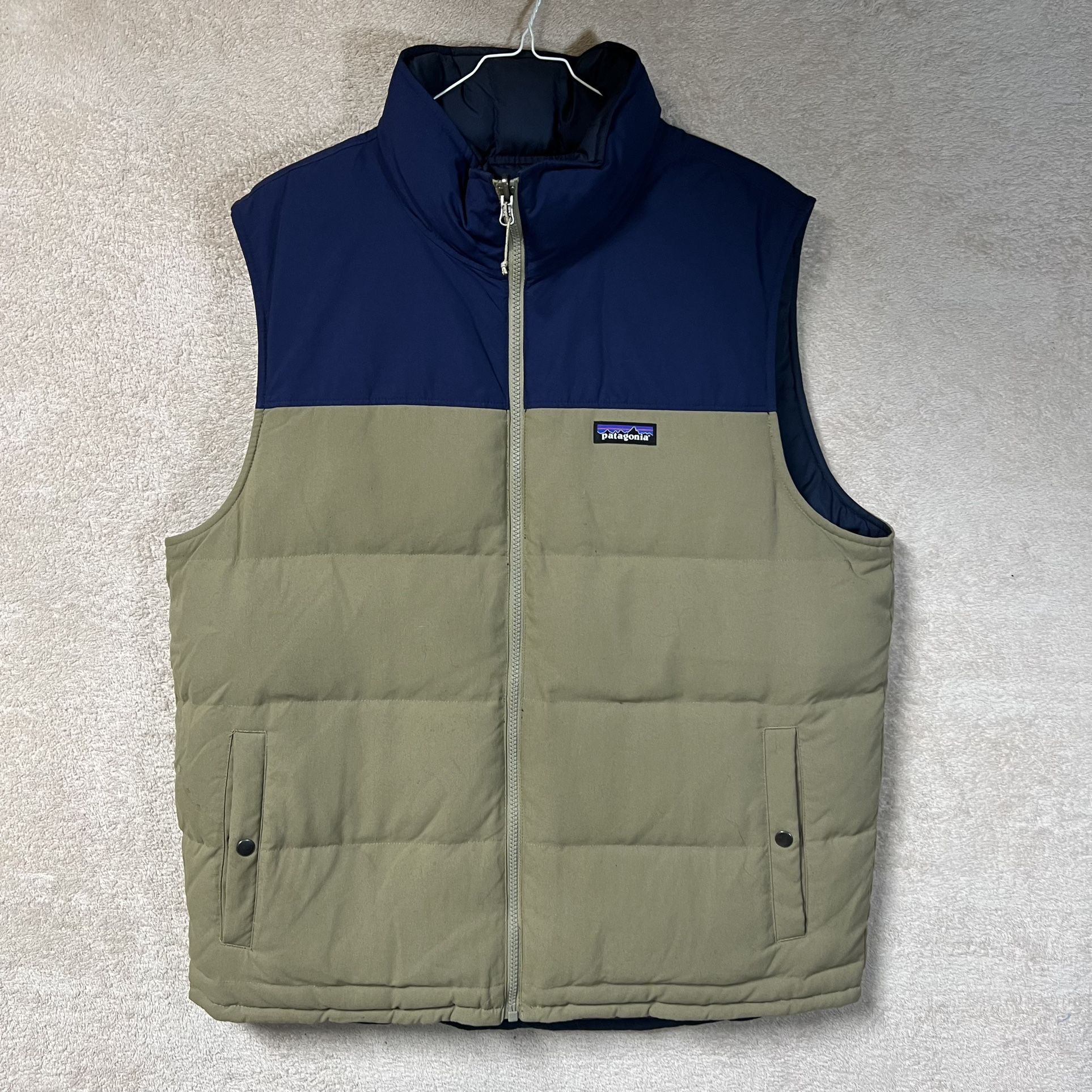 Patagonia Reversible Bivy Down Vest Mens XL? Tan Blue