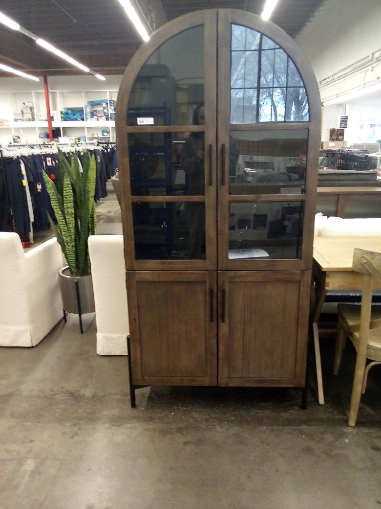 Amira Vintage Walnut And Charcoal Black Arch Display Cabinet