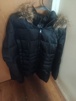 Black Puffer Jacket with Faux Fur Hood