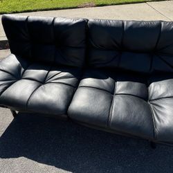 Black Leather Futon Couch - Great Condition!