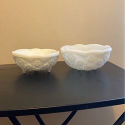 Milk Glass Bowls Pres Cut Toltec pattern 